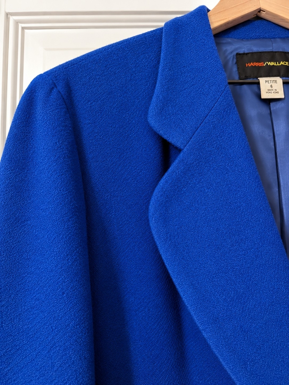Vintage Harris Wallace Women's Royal Cobalt Blue Single-Button 100% Wool Blazer - Picture 2 of 6